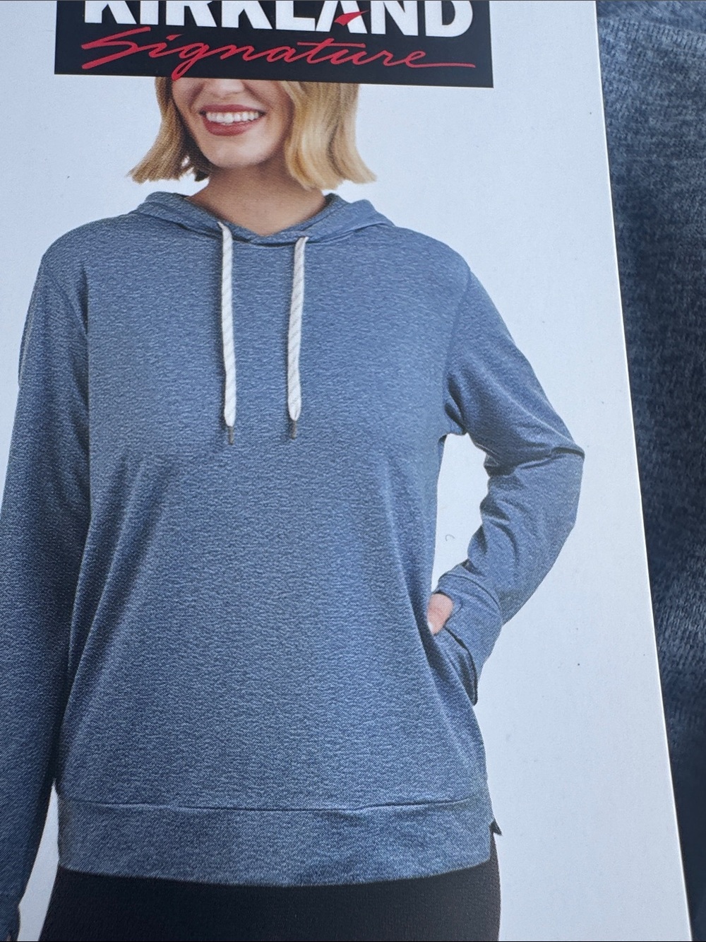 Kirkland Signature Heather Blue Hooded Pullover Sweatshirt